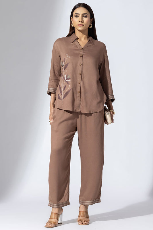 Embroidered Mud Collared Co-Ord Shirt