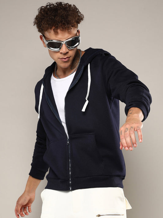 Zip-Front Hoodie With Contrast Drawstring