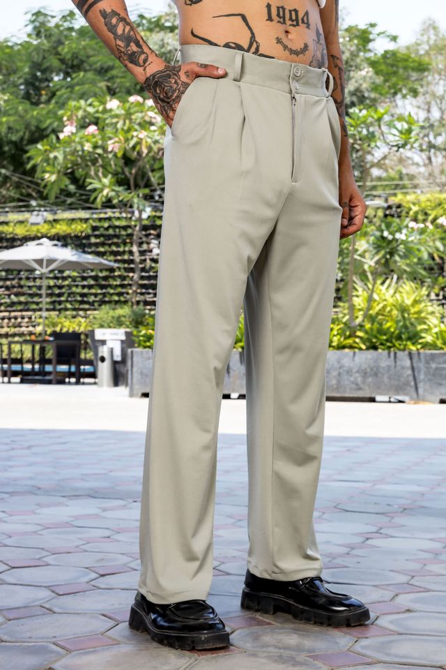 Grey Baggy fit Street Savvy Double Pleated Korean Trousers
