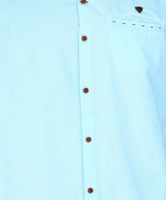 Kuons Avenue Men's Linen Cotton Indowestern Shirt - Turquoise