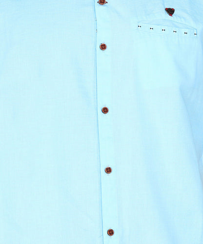 Kuons Avenue Men's Linen Cotton Indowestern Shirt - Turquoise
