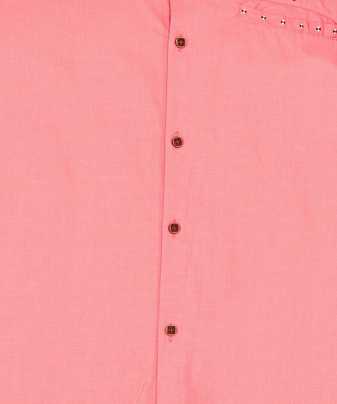 Kuons Avenue Men's Linen Cotton Indowestern Shirt - Rose Pink