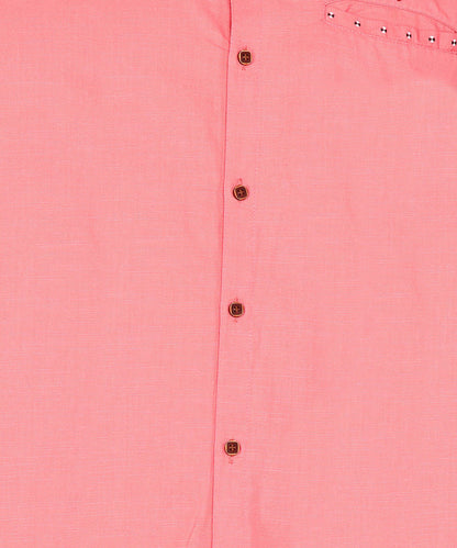 Kuons Avenue Men's Linen Cotton Indowestern Shirt - Rose Pink