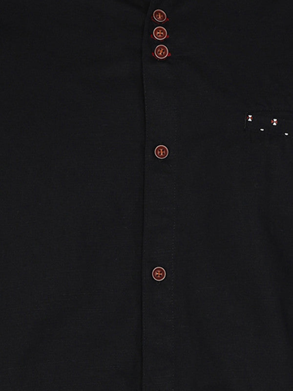 Kuons Avenue Men’s Black Linen Cotton Indo-Western Casual Shirt