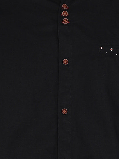 Kuons Avenue Men’s Black Linen Cotton Indo-Western Casual Shirt
