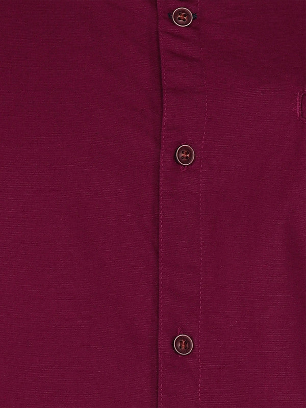 Kuons Avenue Men’s Maroon Linen Cotton Indo-Western Casual Shirt
