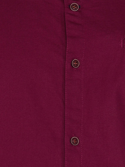 Kuons Avenue Men’s Maroon Linen Cotton Indo-Western Casual Shirt