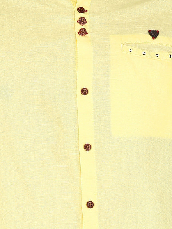 Kuons Avenue Men’s Pastel Yellow Linen Cotton Indo-Western Casual Shirt
