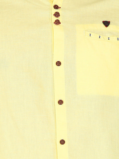 Kuons Avenue Men’s Pastel Yellow Linen Cotton Indo-Western Casual Shirt