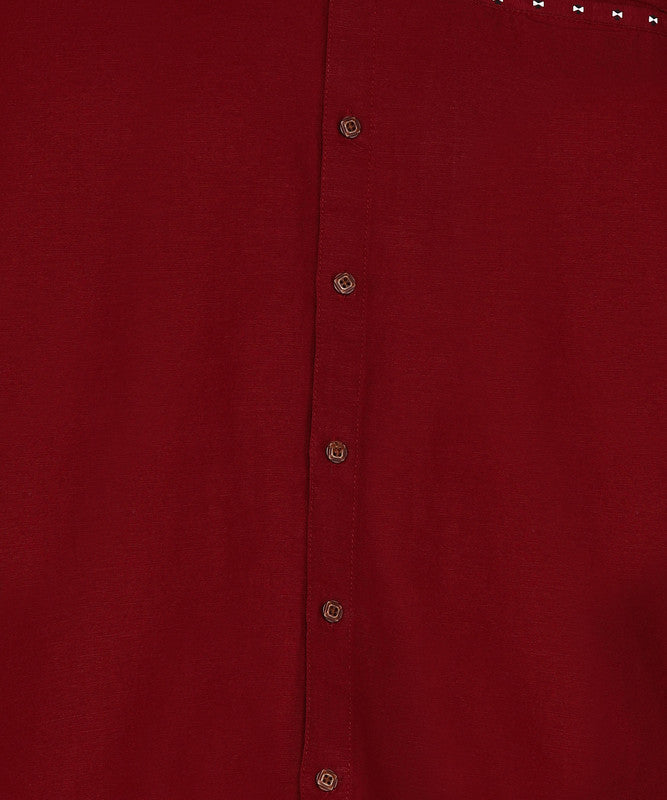 Kuons Avenue Men's Linen Cotton Indowestern Shirt - Maroon