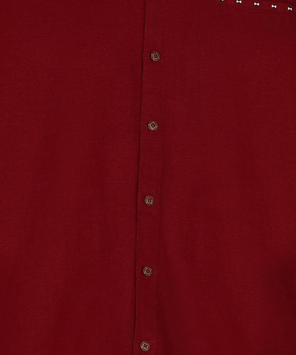 Kuons Avenue Men's Linen Cotton Indowestern Shirt - Maroon