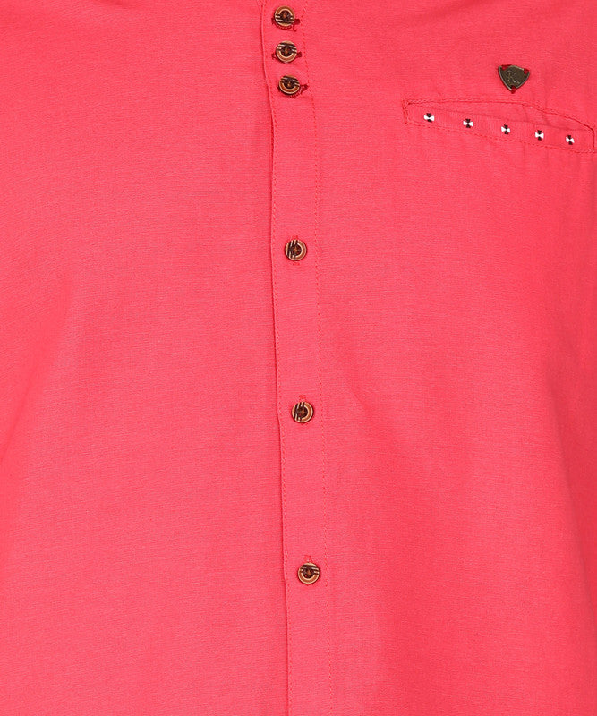 Kuons Avenue Men's Linen Cotton Indowestern Shirt - Salmon Pink