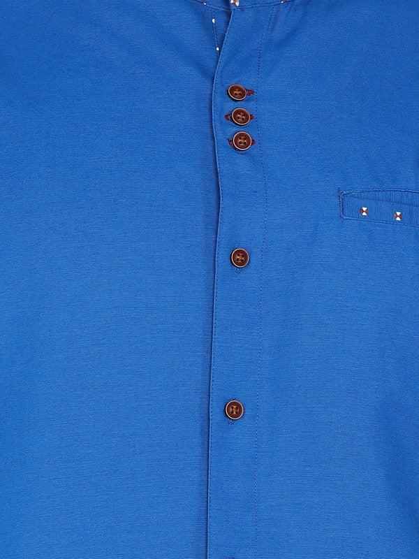 Kuons Avenue Men’s Electric Blue Linen Cotton Indo-Western Casual Shirt