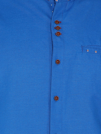 Kuons Avenue Men’s Electric Blue Linen Cotton Indo-Western Casual Shirt