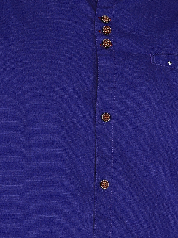 Kuons Avenue Men’s Royal Blue Linen Cotton Indo-Western Casual Shirt