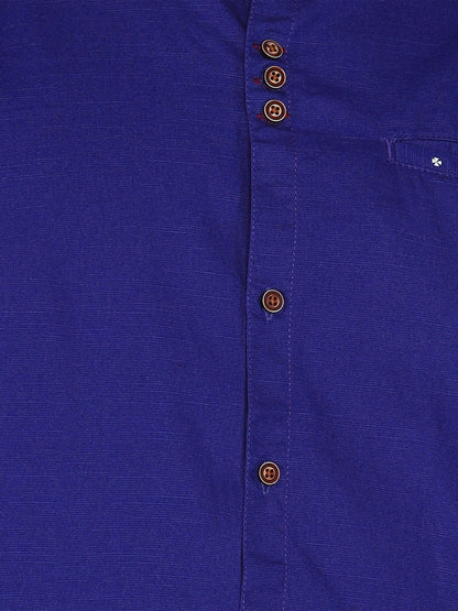 Kuons Avenue Men’s Royal Blue Linen Cotton Indo-Western Casual Shirt