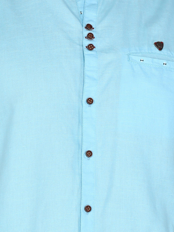 Kuons Avenue Men’s Turquoise Linen Cotton Indo-Western Casual Shirt