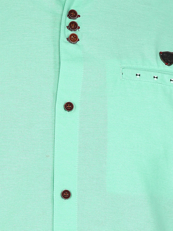 Kuons Avenue Men’s Rama Green Linen Cotton Indo-Western Casual Shirt