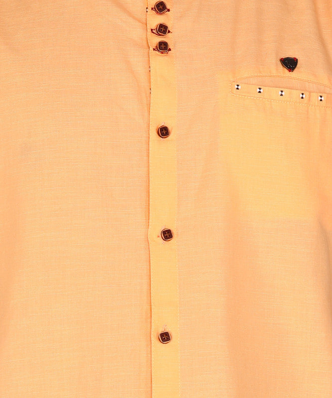 Kuons Avenue Men's Linen Cotton Indowestern Shirt - Peach
