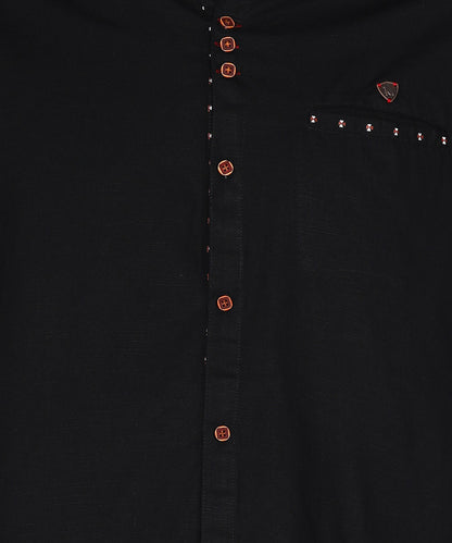 Kuons Avenue Men's Linen Cotton Indowestern Shirt - Black