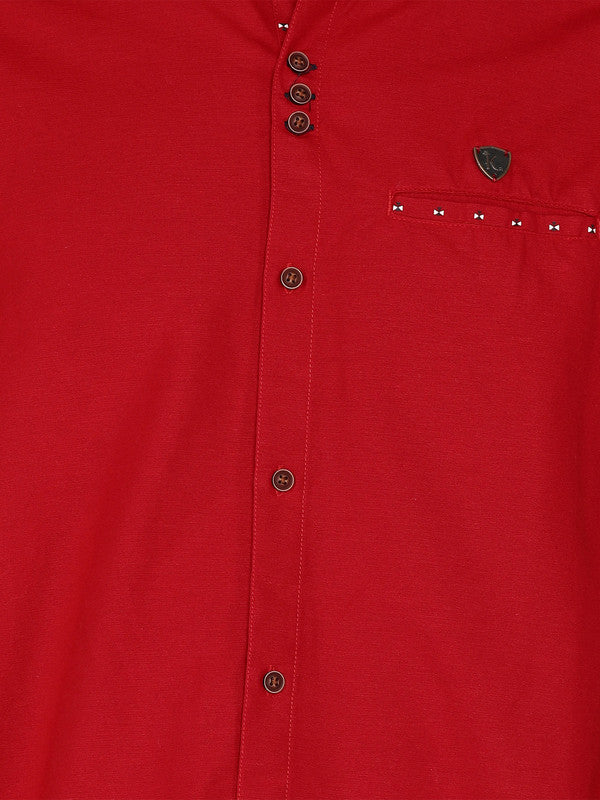 Kuons Avenue Men’s Berry Red Linen Cotton Indo-Western Casual Shirt