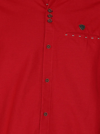 Kuons Avenue Men’s Berry Red Linen Cotton Indo-Western Casual Shirt