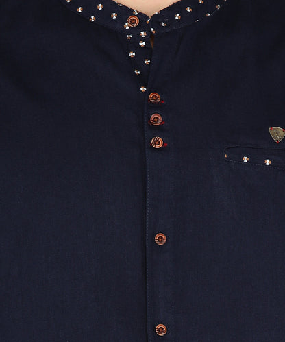Kuons Avenue Men's Linen Cotton Indowestern Shirt - Dark Indigo