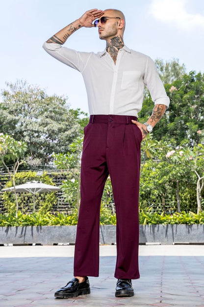 Wine Baggy fit Street Savvy Double Pleated Korean Trousers