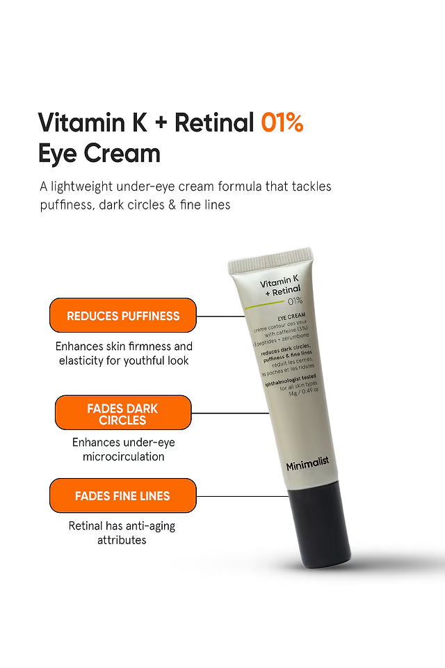 Minimalist Vitamin K + Retinal 01% Eye Cream For Under-Eye Dark Circles & Puffiness 14 GRAM