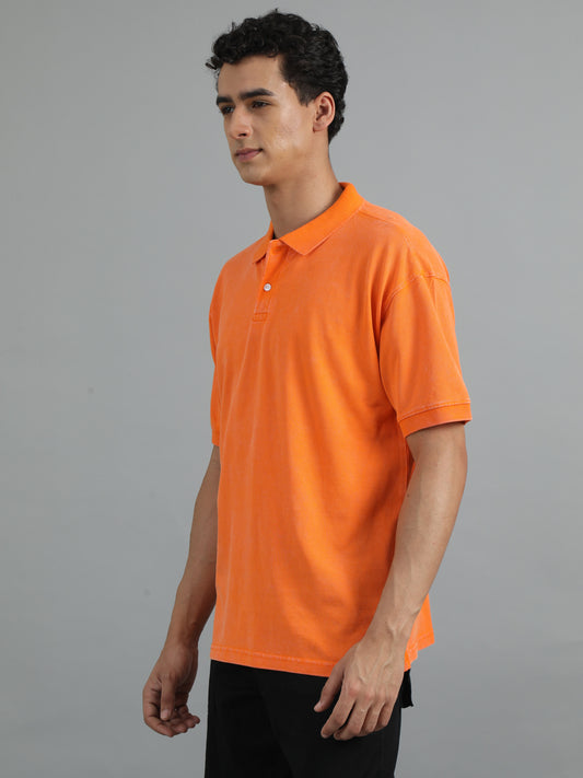 Men's Orange Solid Oversized T-Shirt