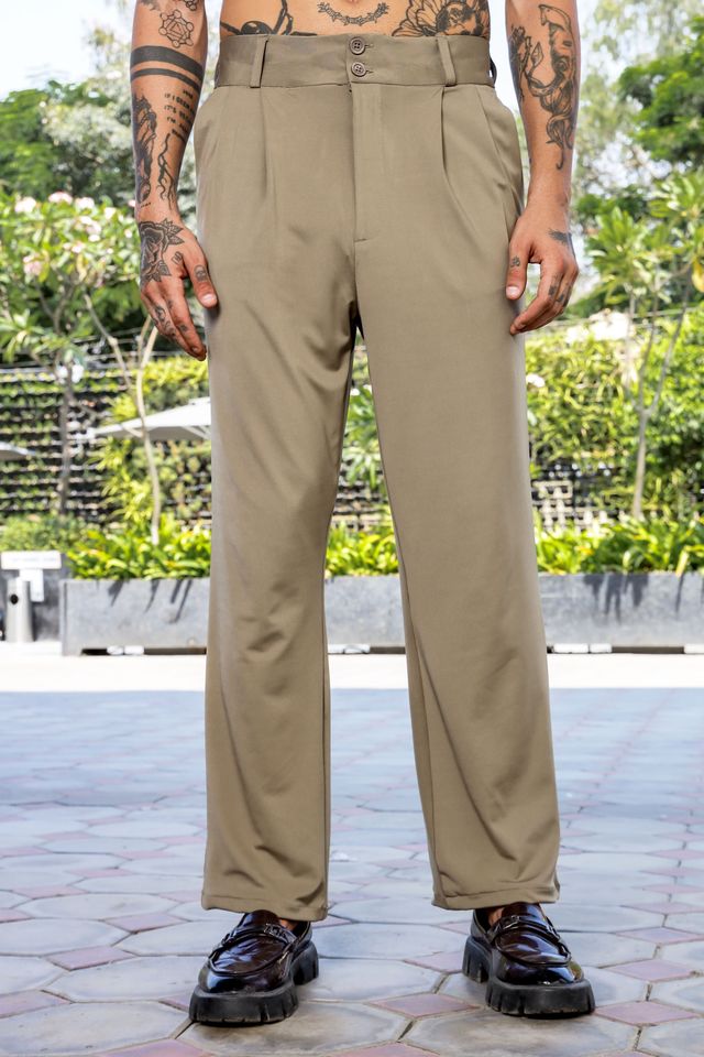 Beige Baggy fit Street Savvy Double Pleated Korean Trousers