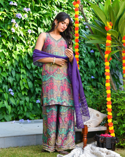 Purple Ikat Tissue Palazzo Suit