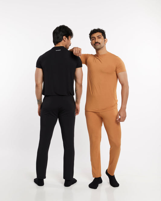 Micro Modal Yoga Sleep Set Pack Of 2 / Tan & Black