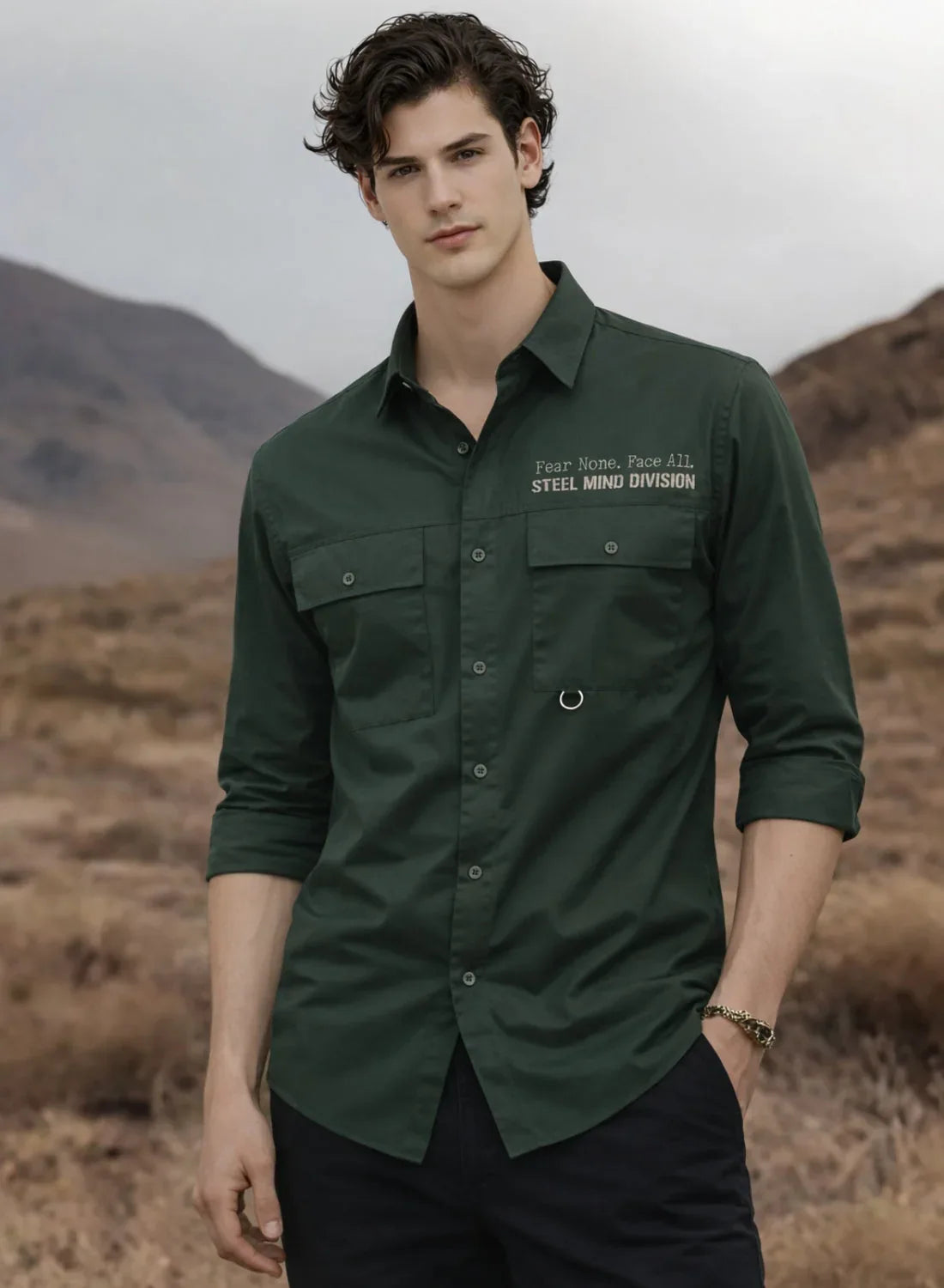 Adro Mens Cotton Twill Cargo Shirt Green| Stylish Outdoor Travel Shirt