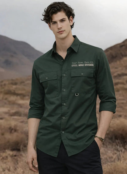 Adro Mens Cotton Twill Cargo Shirt Green| Stylish Outdoor Travel Shirt