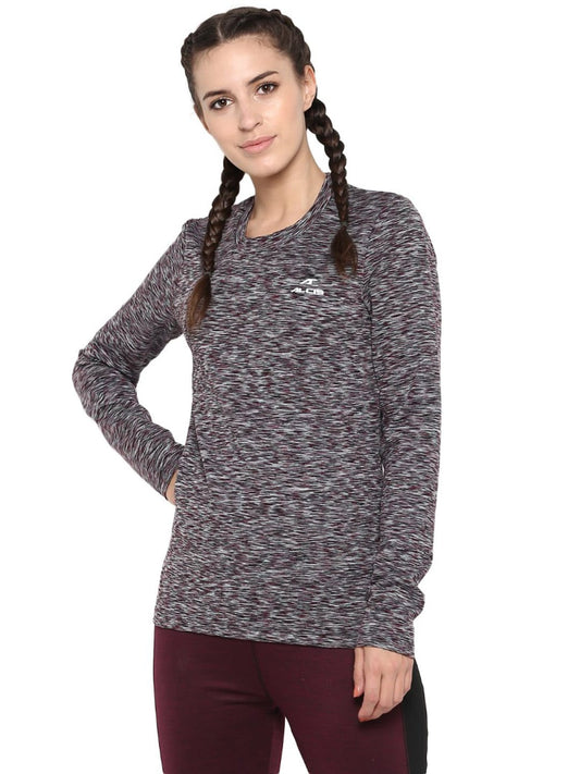 Alcis Women Black Purple Self-Design Round Neck T-shirt ADRILST0A12-S