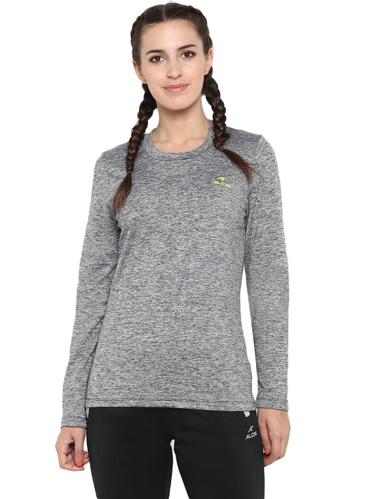 Alcis Women Charcoal Grey Solid Round Neck Sports T-shirt ADRILST0C14-S