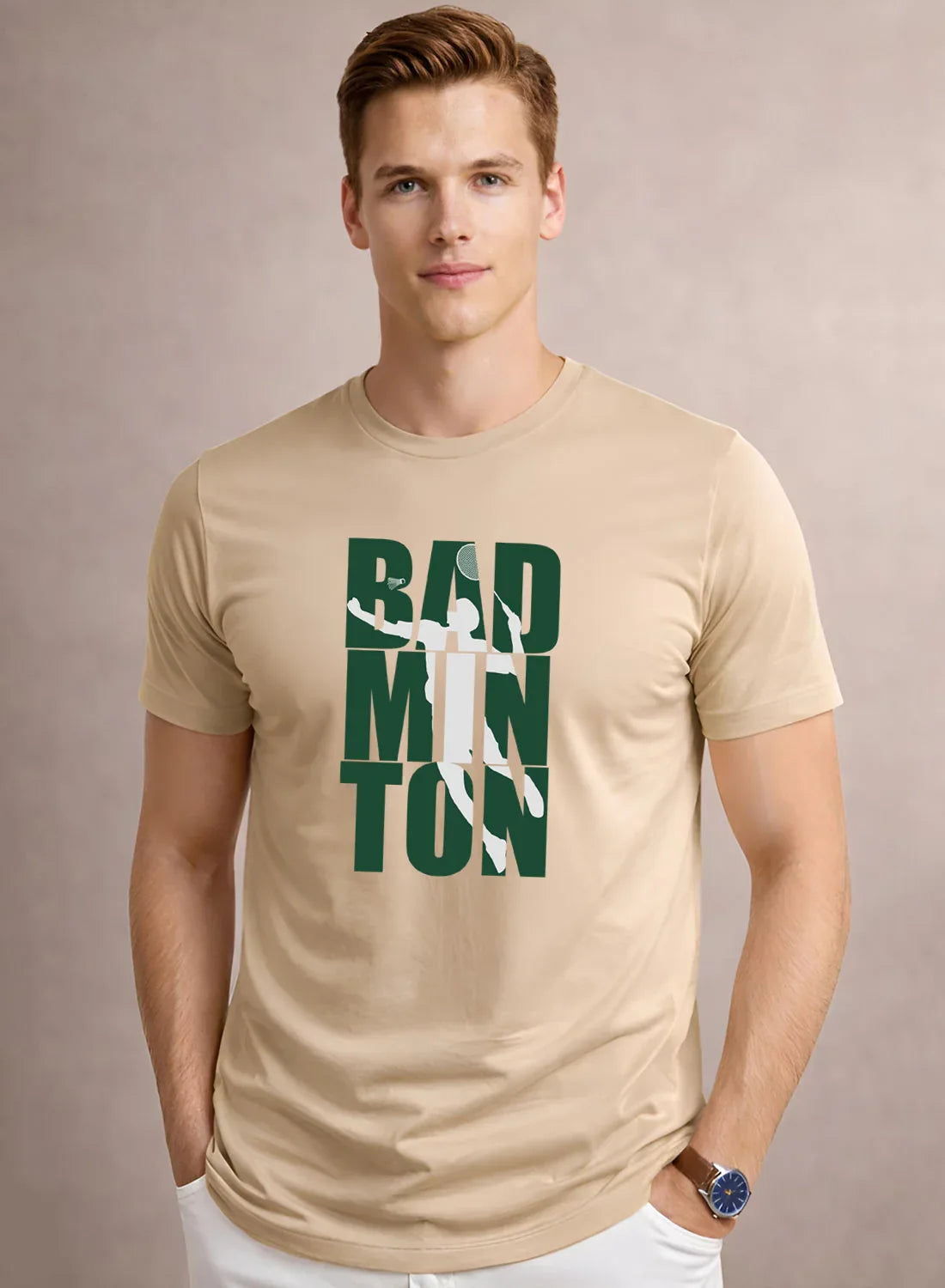 Adro Mens Badminton TShirt | Cotton Lycra | Regular Fit Tee | Sports Design T-shirt for Men | Printed T shirts for Men