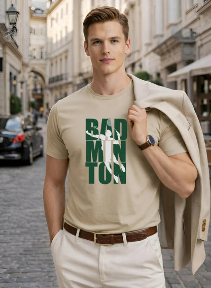 Adro Mens Badminton TShirt | Cotton Lycra | Regular Fit Tee | Sports Design T-shirt for Men | Printed T shirts for Men