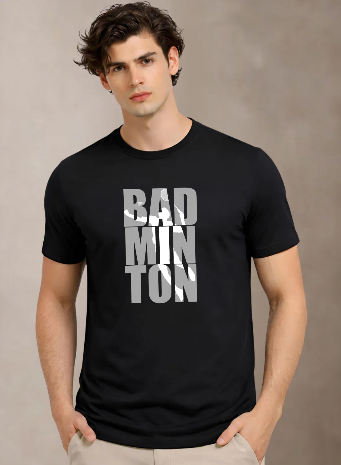 Adro Mens Badminton TShirt | Cotton Lycra | Regular Fit Tee | Sports Design T-shirt for Men | Printed T shirts for Men