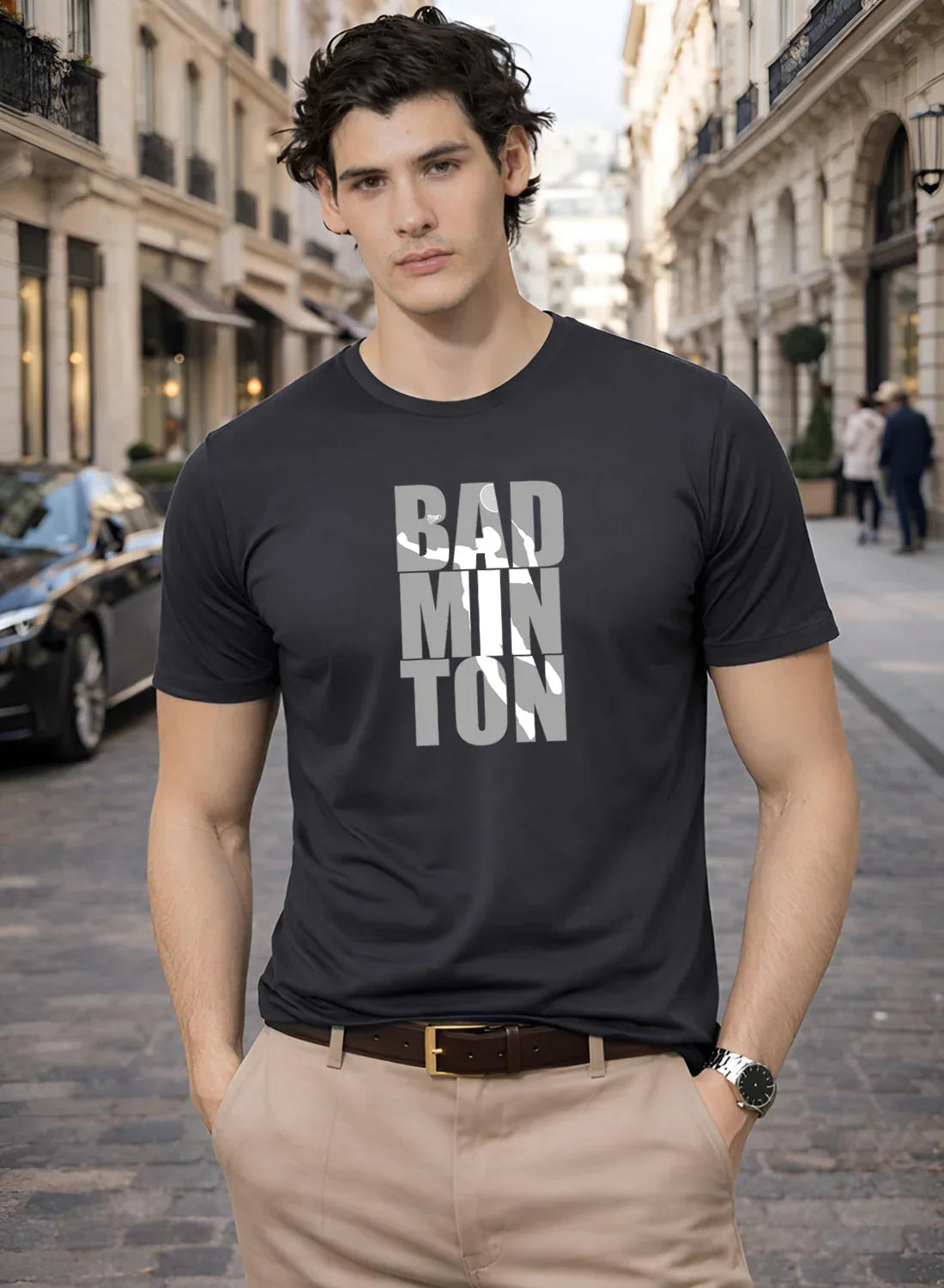 Adro Mens Badminton TShirt | Cotton Lycra | Regular Fit Tee | Sports Design T-shirt for Men | Printed T shirts for Men