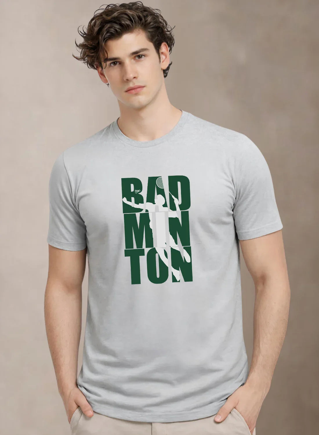 Adro Mens Badminton TShirt | Cotton Lycra | Regular Fit Tee | Sports Design T-shirt for Men | Printed T shirts for Men Grey
