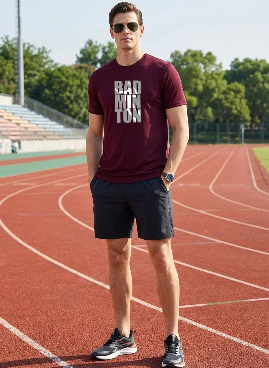 Adro Mens Badminton TShirt | Cotton Lycra | Regular Fit Tee | Sports Design T-shirt for Men | Printed T shirts for Men