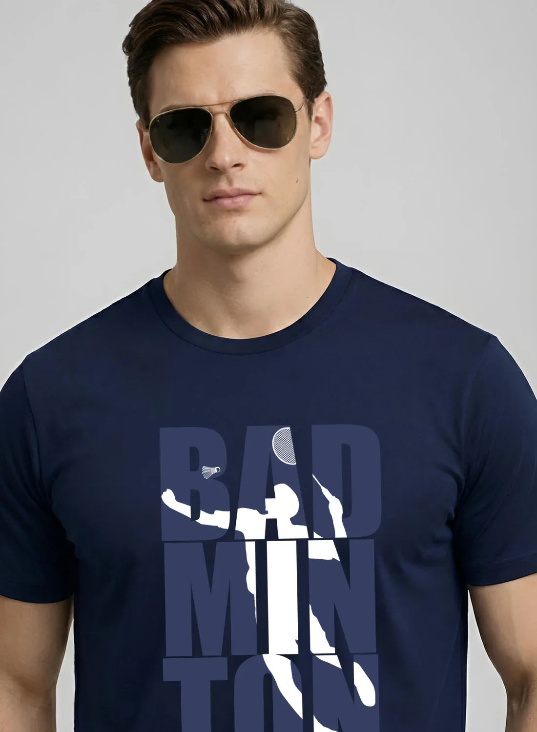 Adro Mens Badminton TShirt | Cotton Lycra | Regular Fit Tee | Sports Design T-shirt for Men | Printed T shirts for Men