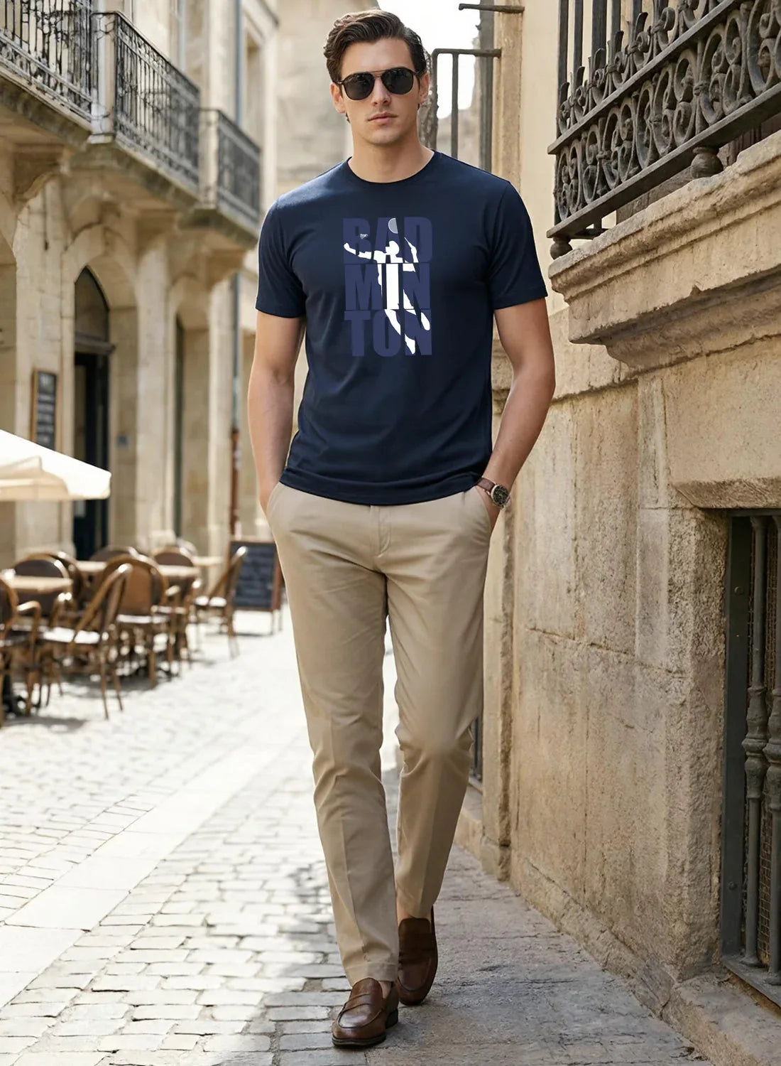 Adro Mens Badminton TShirt | Cotton Lycra | Regular Fit Tee | Sports Design T-shirt for Men | Printed T shirts for Men