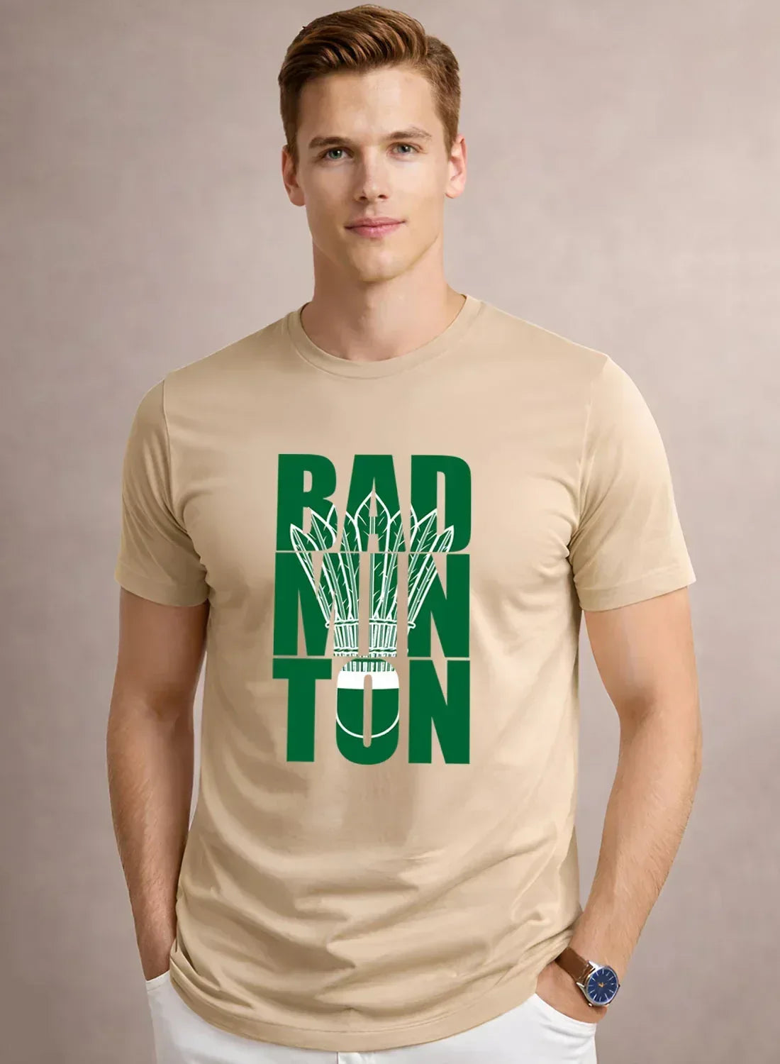 Adro Badminton Printed T-Shirt for Men | Cotton Lycra | 180 GSM Regular Fit | Sports Casual Tee | Printed Tshirt for Men|  Sports Stylish T shirt