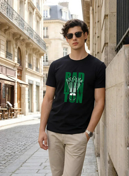 Adro Badminton Printed T-Shirt for Men | Cotton Lycra | 180 GSM Regular Fit | Sports Casual Tee | Printed Tshirt for Men| Sports Stylish T shirt