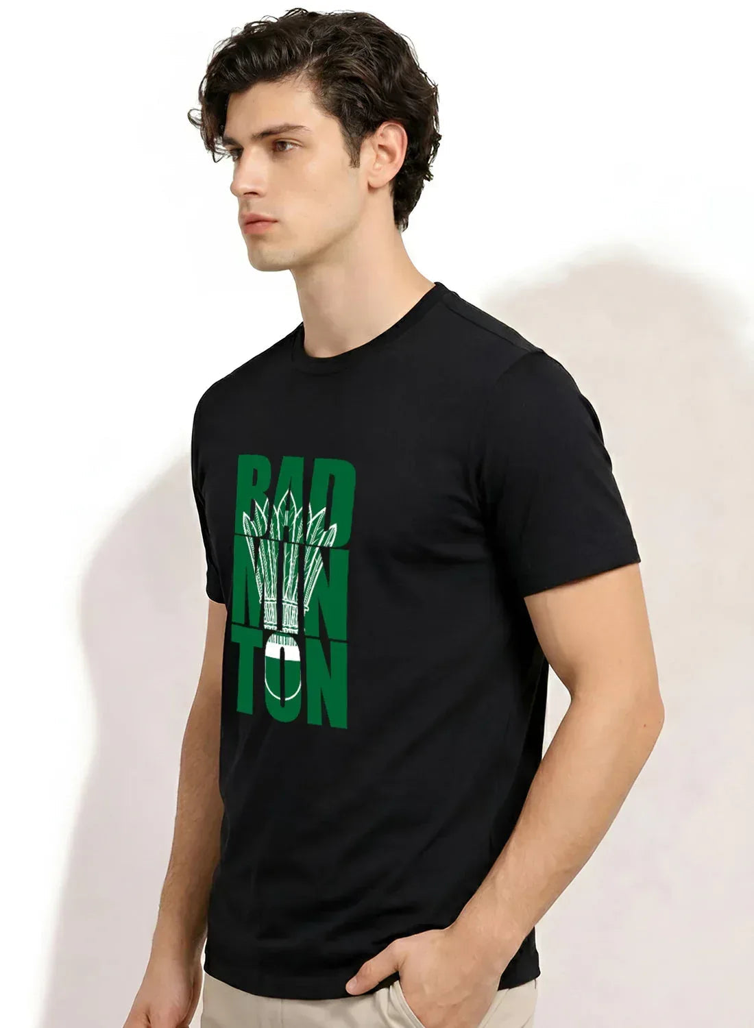 Adro Badminton Printed T-Shirt for Men | Cotton Lycra | 180 GSM Regular Fit | Sports Casual Tee | Printed Tshirt for Men| Sports Stylish T shirt