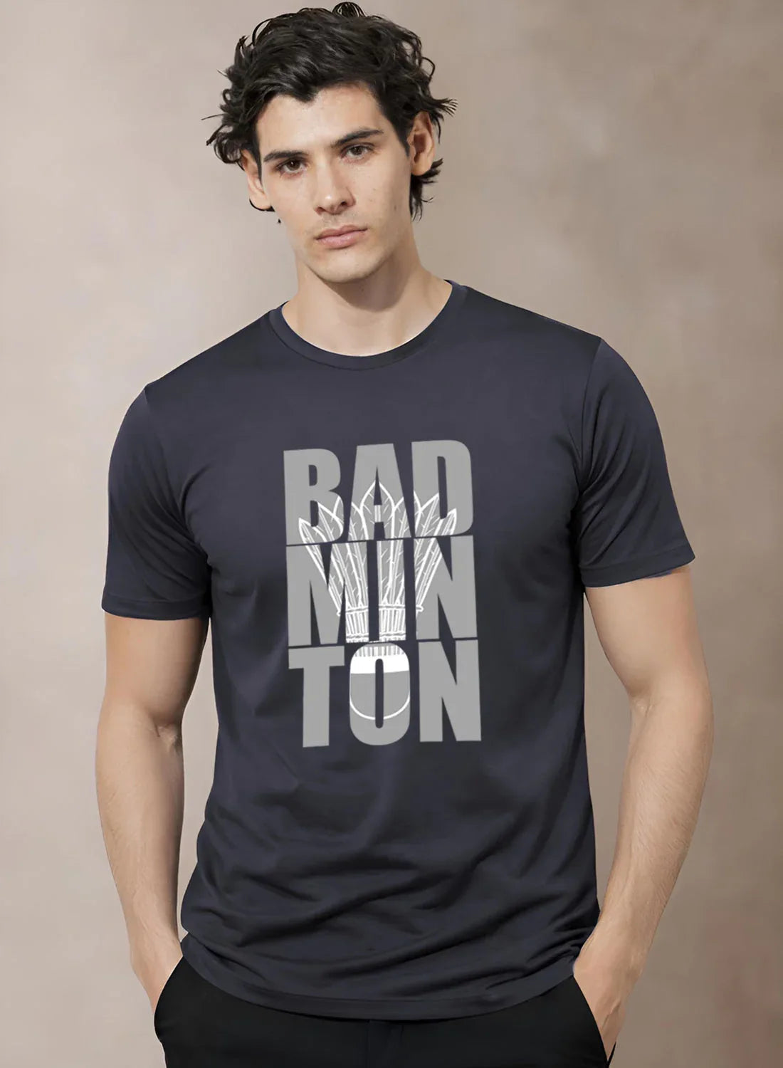 Adro Badminton Printed T-Shirt for Men | Cotton Lycra | 180 GSM Regular Fit | Sports Casual Tee | Printed Tshirt for Men|  Sports Stylish T shirt