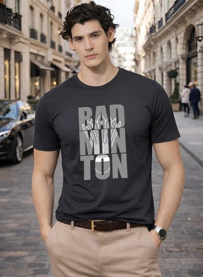 Adro Badminton Printed T-Shirt for Men | Cotton Lycra | 180 GSM Regular Fit | Sports Casual Tee | Printed Tshirt for Men| Sports Stylish T shirt